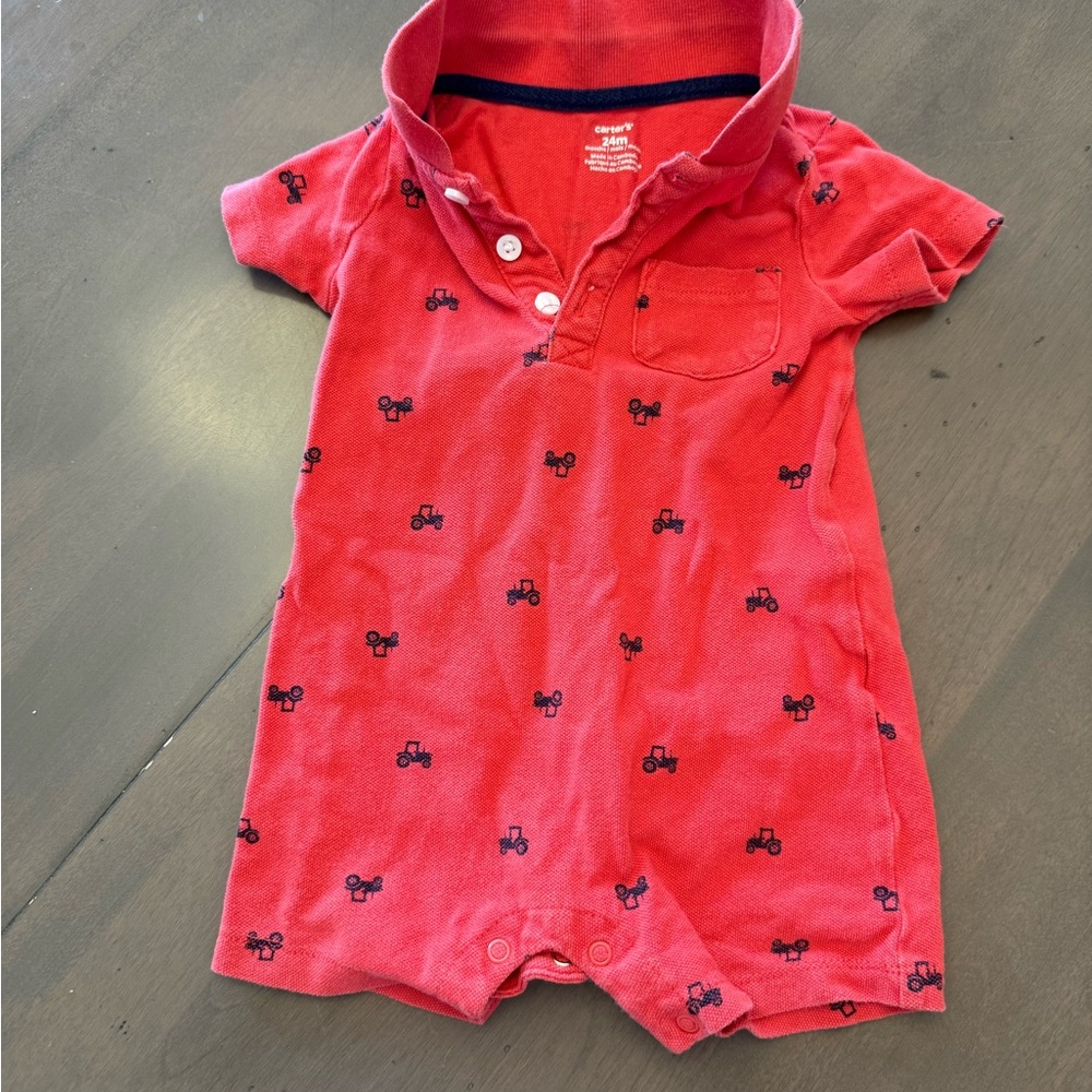Carter's Red Bodysuit with Navy Tractor Print
